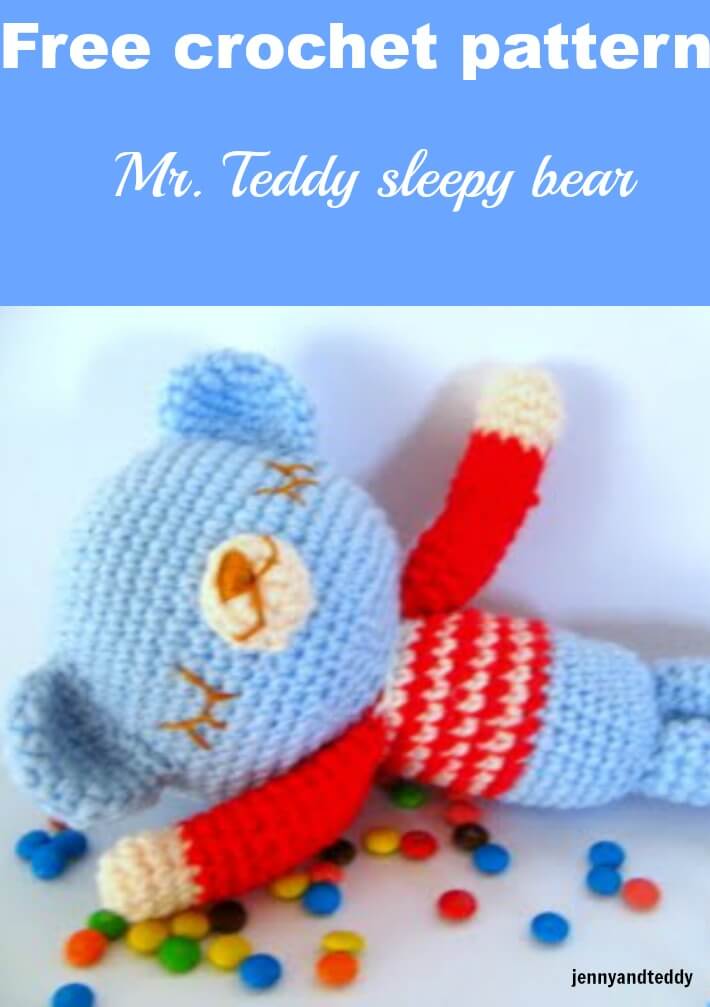 mr. teddy sleepy bear crochet amigurumi free pattern by jennyandteddy