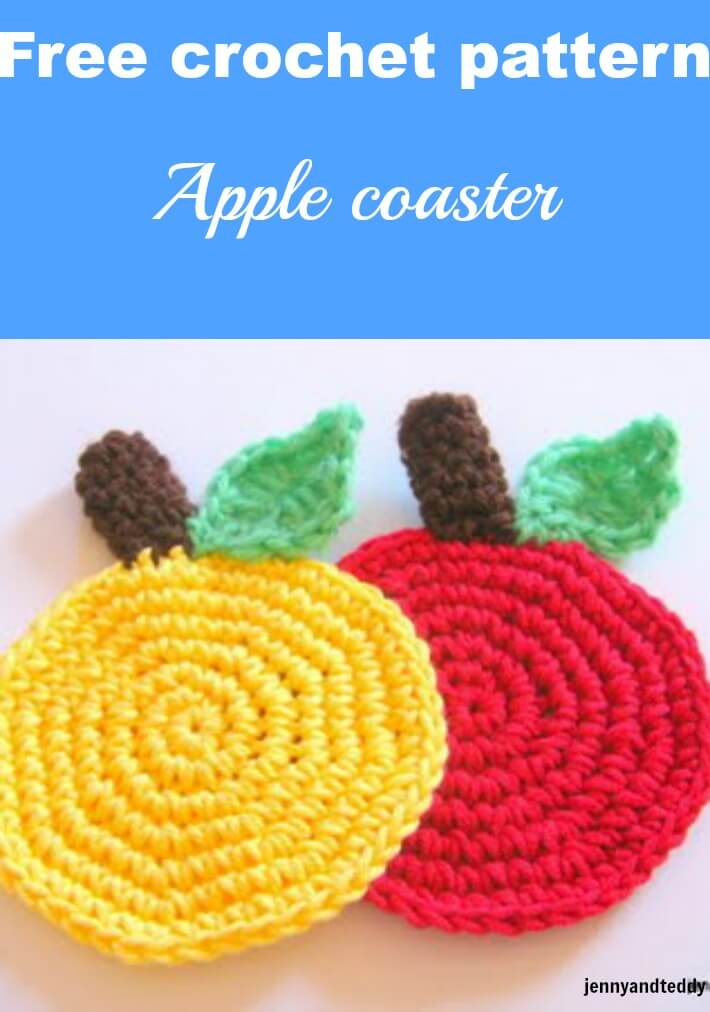 easy apple crochet coaster free pattern - Jenny & Teddy