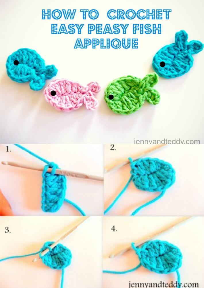 free crochet pattern fish applique by jennyandteddy