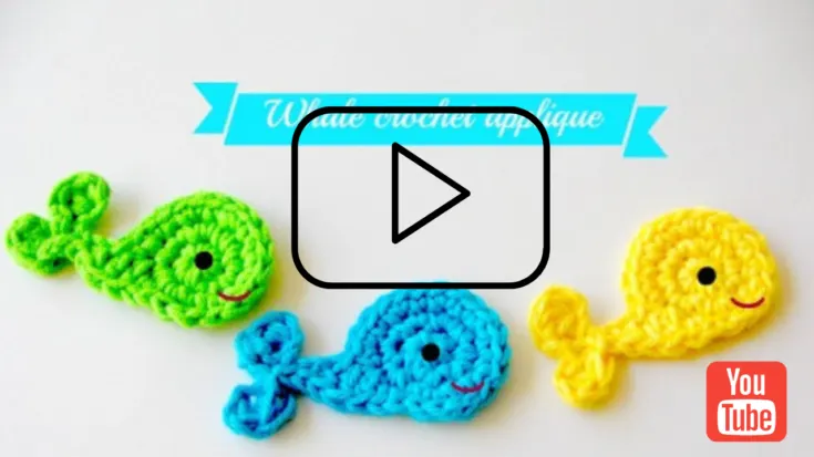 how to crochet a mini whale applique free pattern with video.