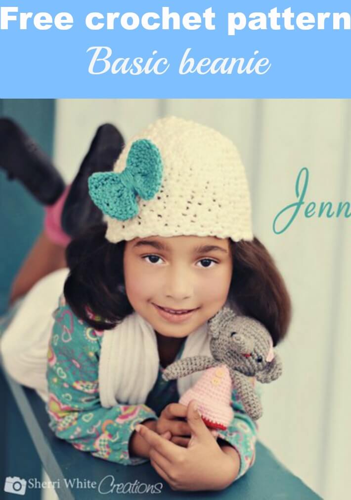 basic beanie with bow free crochet pattern by jennyandteddy