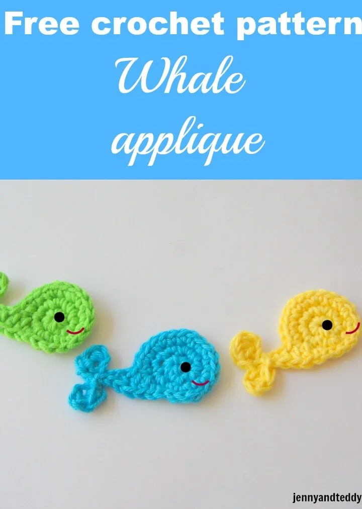 free crochet pattern whale applique by jennyandteddy