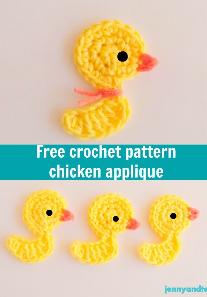 free crochet pattern chicken applique by jennyandteddy