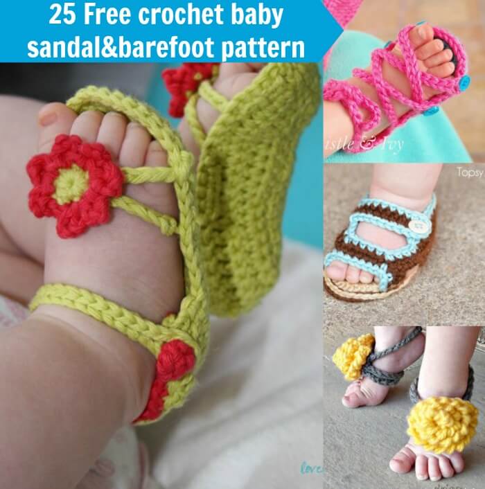 25 free crochet baby sandal&barefoot pattern