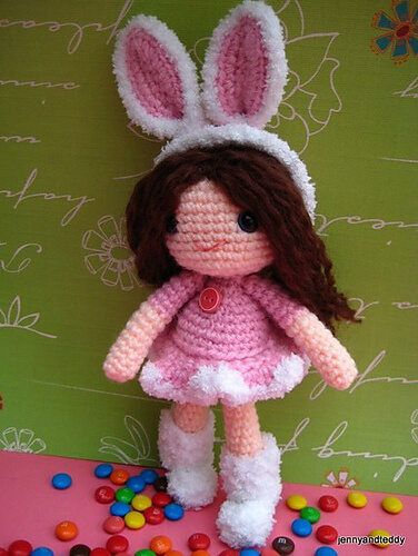 free amigurumi girl doll bunny pattern by jennyandteddy