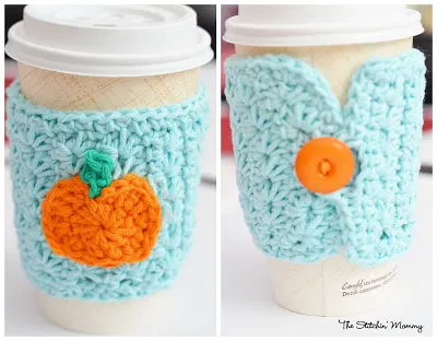 free easy CROCHET pattern STAR STITCH PUMPKIN COFFEE COZY