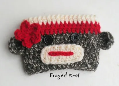 FREE easy crochet pattern Sock Monkey Cup Cozy