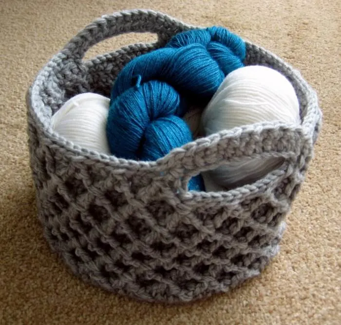 Diamond Trellis Crochet Basket Free Pattern