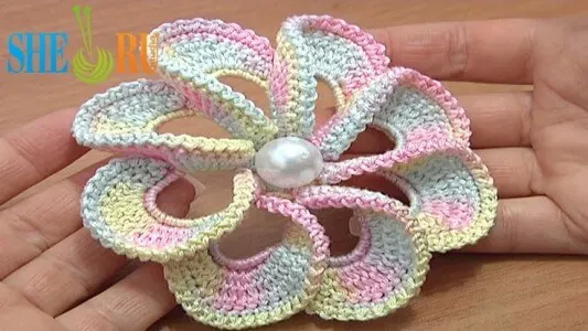 45.3d spiral 8 petal free crochet flower