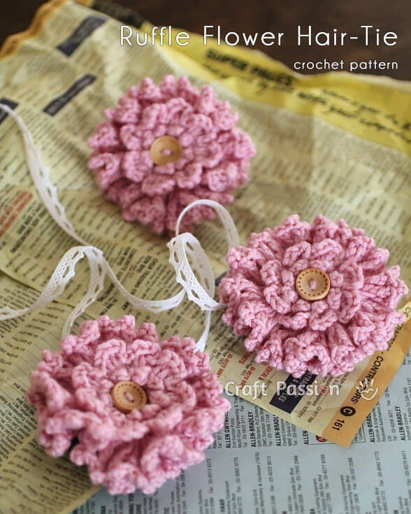 8.crochet-2 layer ruffle-flower-hair-tie free pattern