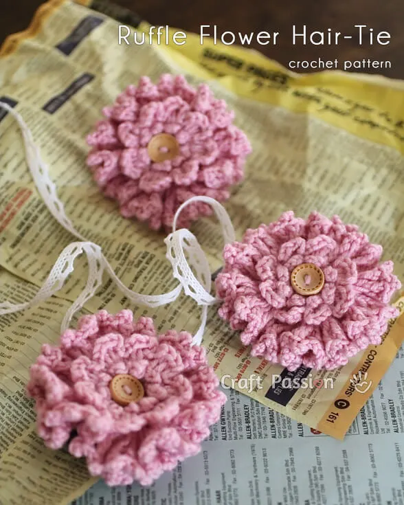 8.crochet-2 layer ruffle-flower-hair-tie free pattern