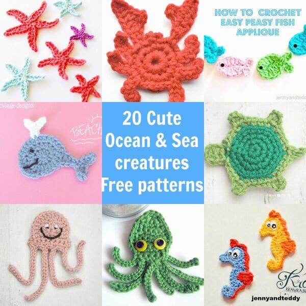 20 easy cute free ocean and sea creatures crochet applique free patterns