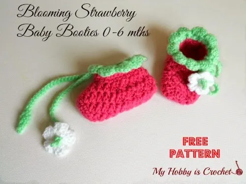 24.blooming strawberry baby booties free crochet pattern