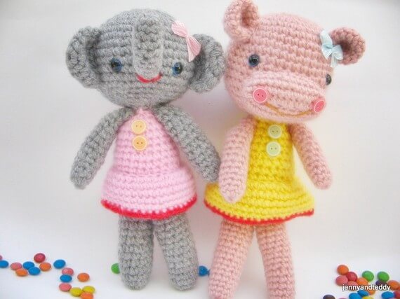 free amigurumi beginner pattern elephant and hippo