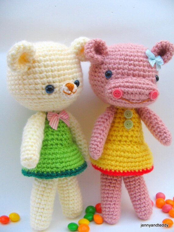 free amigurumi teddy bear and hippo crochet pattern