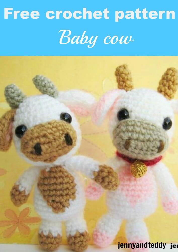 free crochet amigurumi pattern baby cow by jennyandteddy