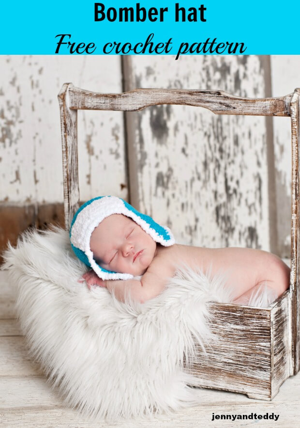 Bomber crochet hat free pattern Jenny & Teddy