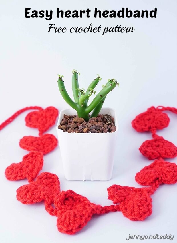 easy tiny small crochet heart headband free pattern by jennyandteddy