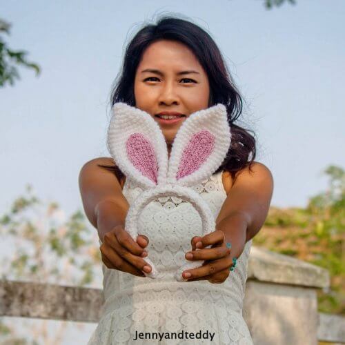 crochet long ears rabbit headband for beginner with video tutorial