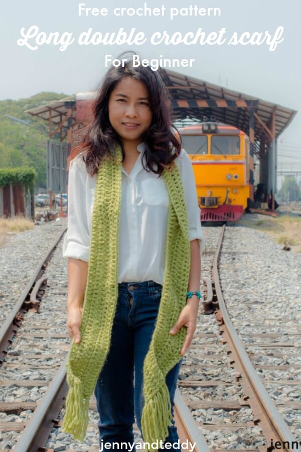 free crochet long double scarf with fringe for beginner by jennyandteddy