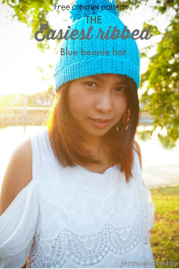 the easiest ribbed blue beanie crochet hat free pattern by jennyandteddy beginner friendly.