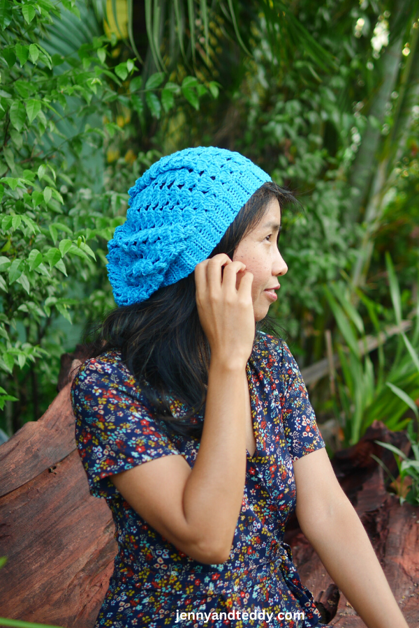 crochet lace shell slouchy hat free pattern.