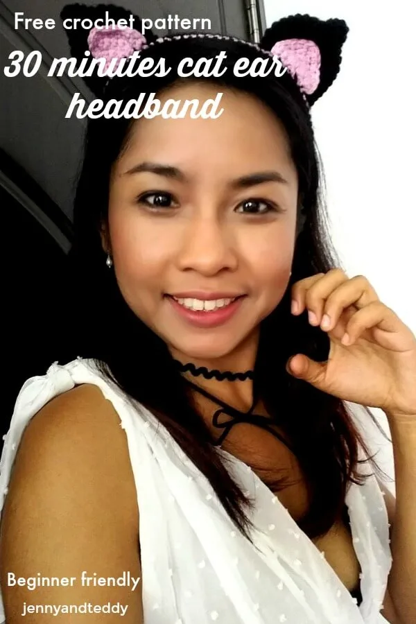 30 minutes cat ear headband free crochet pattern beginner friendly by jennyandteddy1