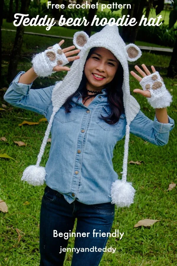 free crochet pattern teddy bear hoodie hat beginner friendly by jennyandteddy