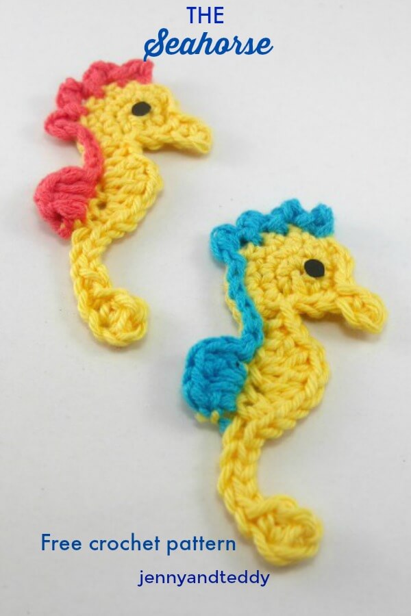 a seahorse free crochet pattern applique by jenyyandteddy