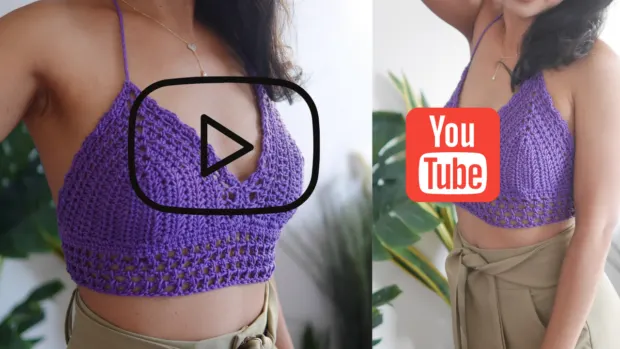 summer crochet bikini top free pattern with video tutorial.