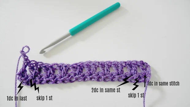 how to crochet double v crochet stitch in row.