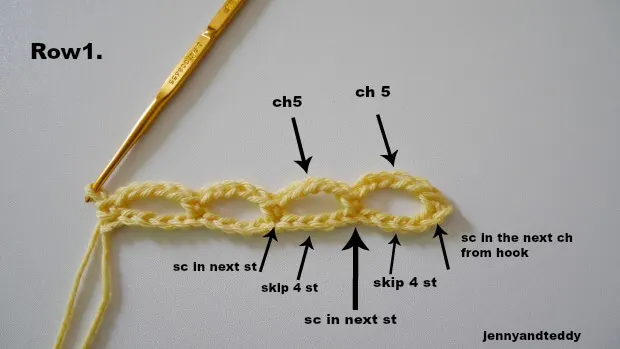 single crochet picot row1