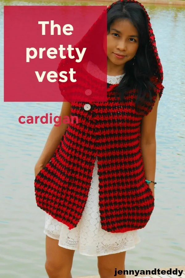 the pretty vest button wrap crochet cardigan made from bulky yarn houndtooth stitch easy by jennyandteddy