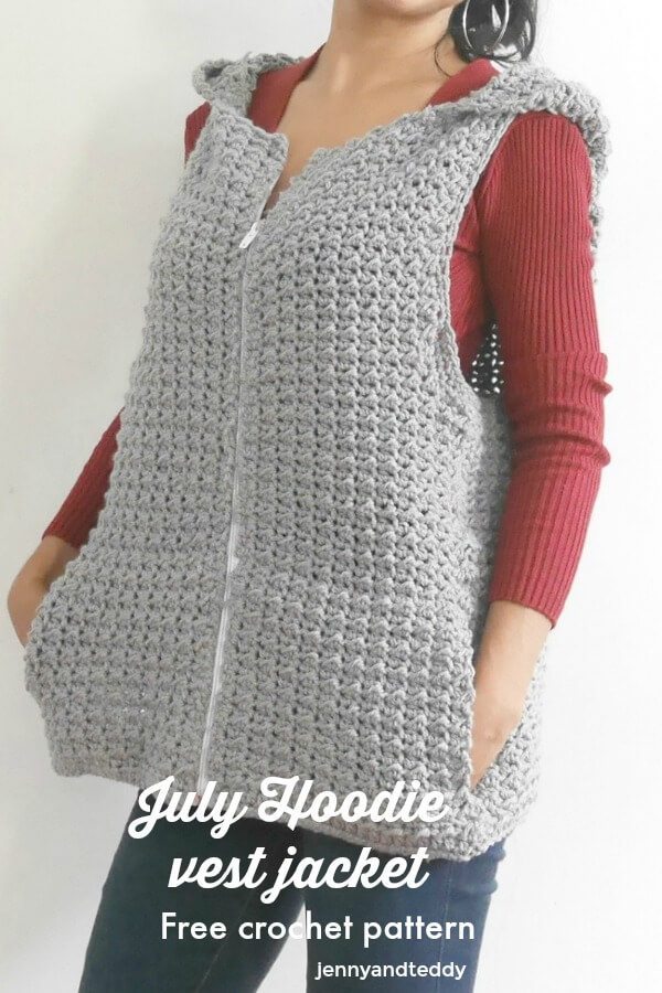july hoodie vest jacket free crochet pattern