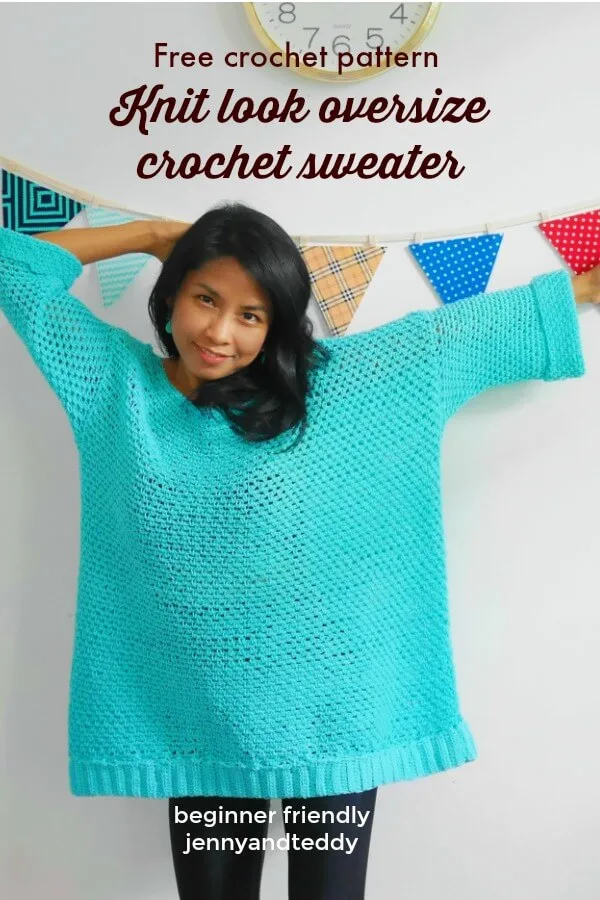 Easy knit-look oversize crochet sweater just 2 rectangle.
