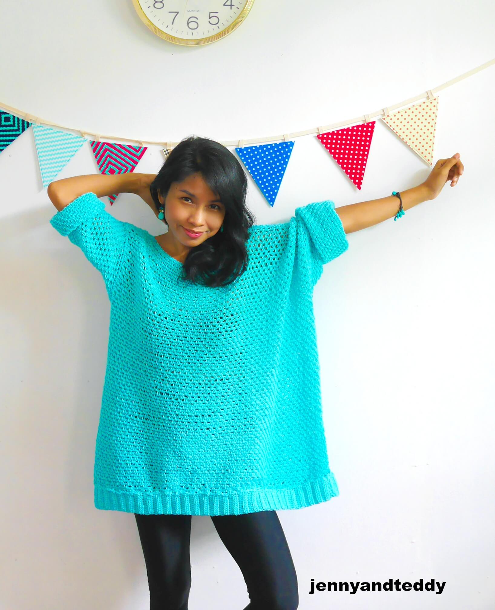 Easy knit-look oversize crochet sweater just 2 rectangle.