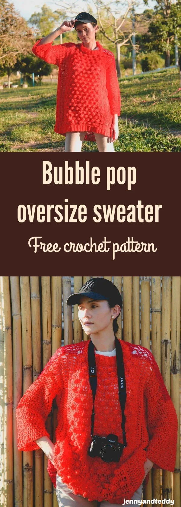 easy crochet oversized bobble sweater free pattern with video tutorial.