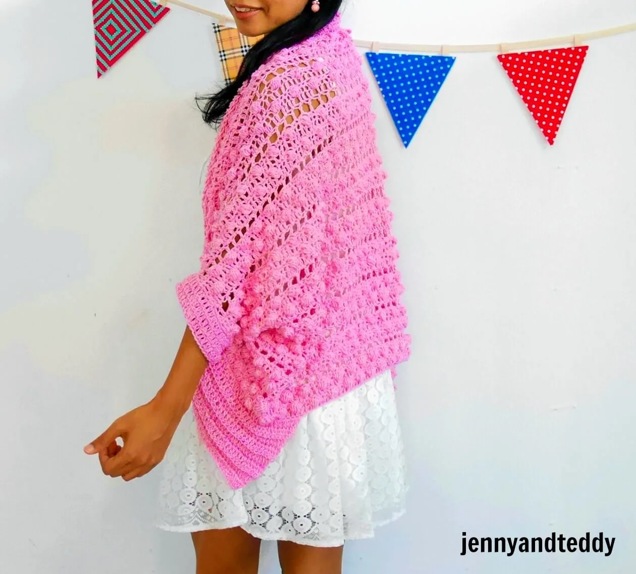 bobble crochet stitch cardigan made from cotton yarn