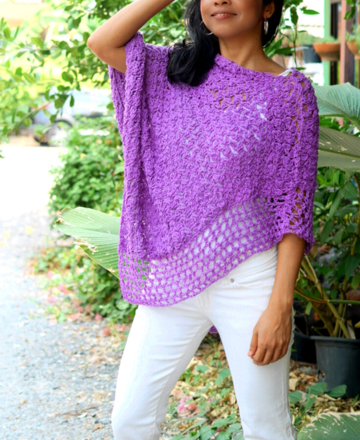 Crochet lacy summer poncho.