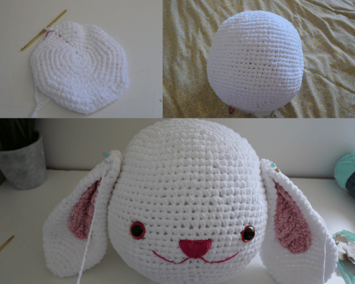 crocheting the bunny head.