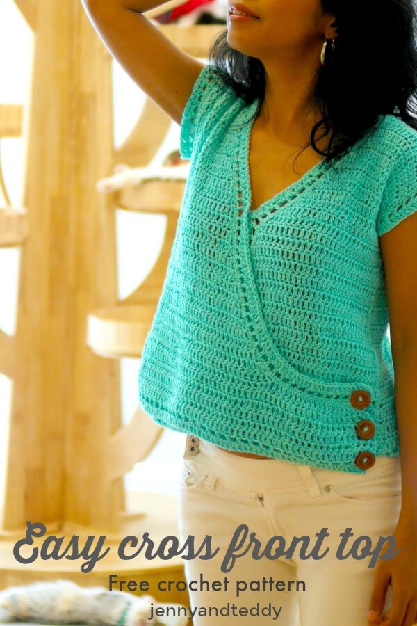 easy cross front crochet top free pattern - Jenny & Teddy