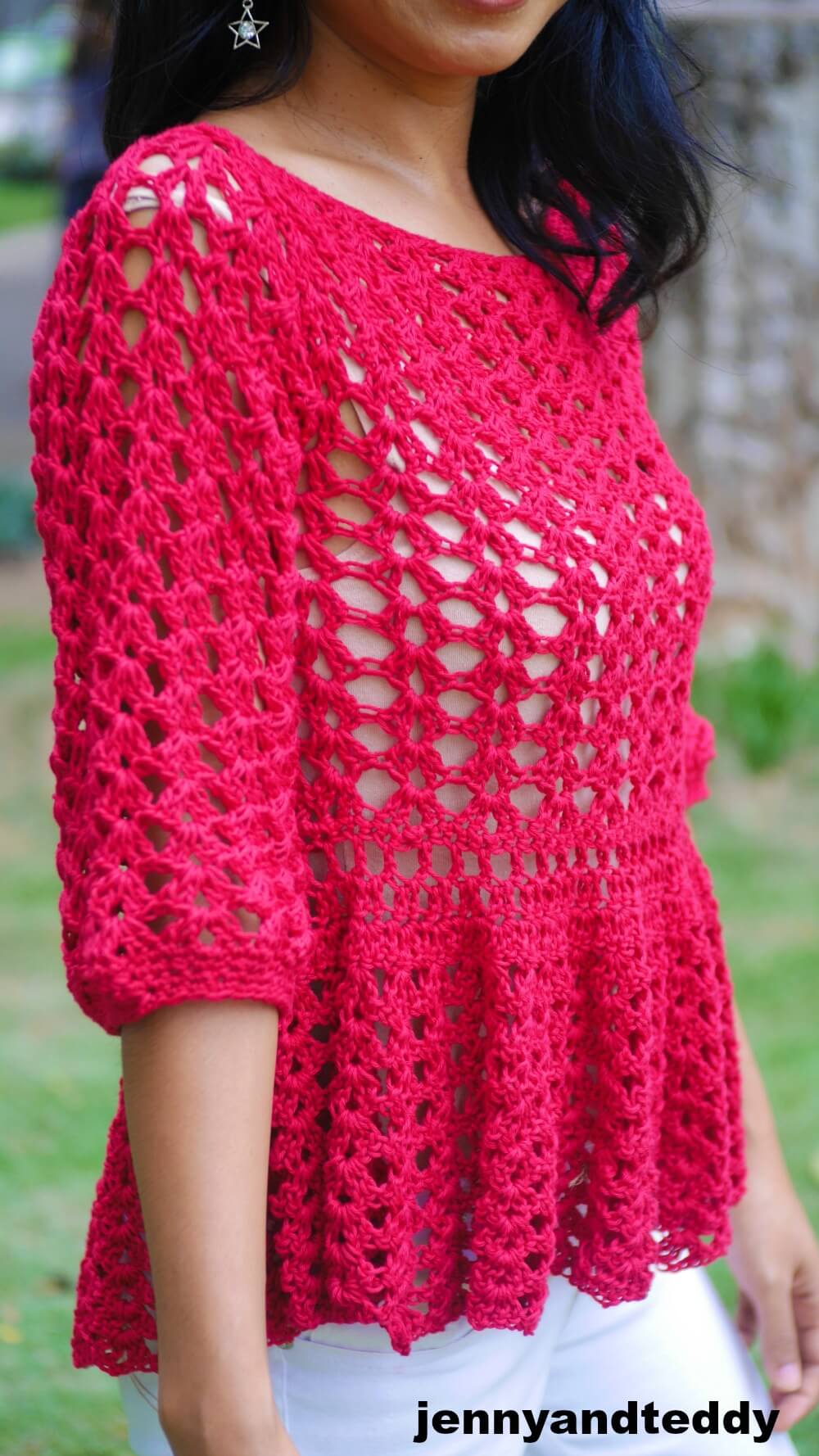 Easy crochet lace ruffle top pattern - Jenny & Teddy