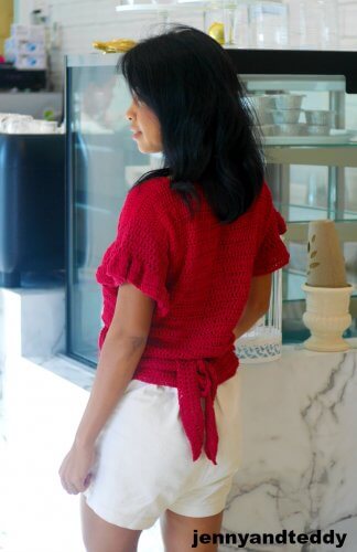 wrap crochet top with bell sleeve