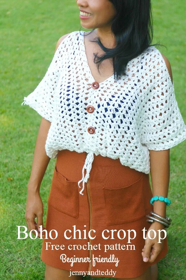 boho chic crochet crop top free pattern - Jenny & Teddy
