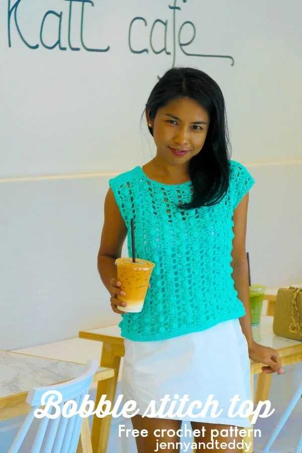 bobble stitch crochet top free pattern - Jenny & Teddy