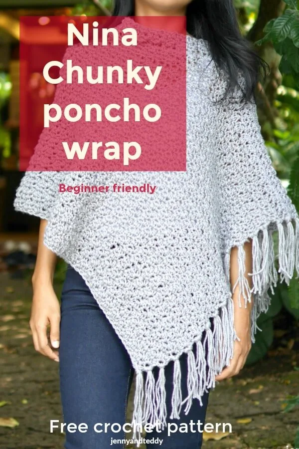 touch Miraculous jeans Nina chunky poncho wrap free crochet pattern - jennyandteddy