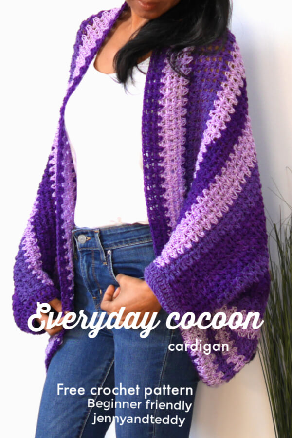 purple crochet cocoon cardigan tutorial and free pattern