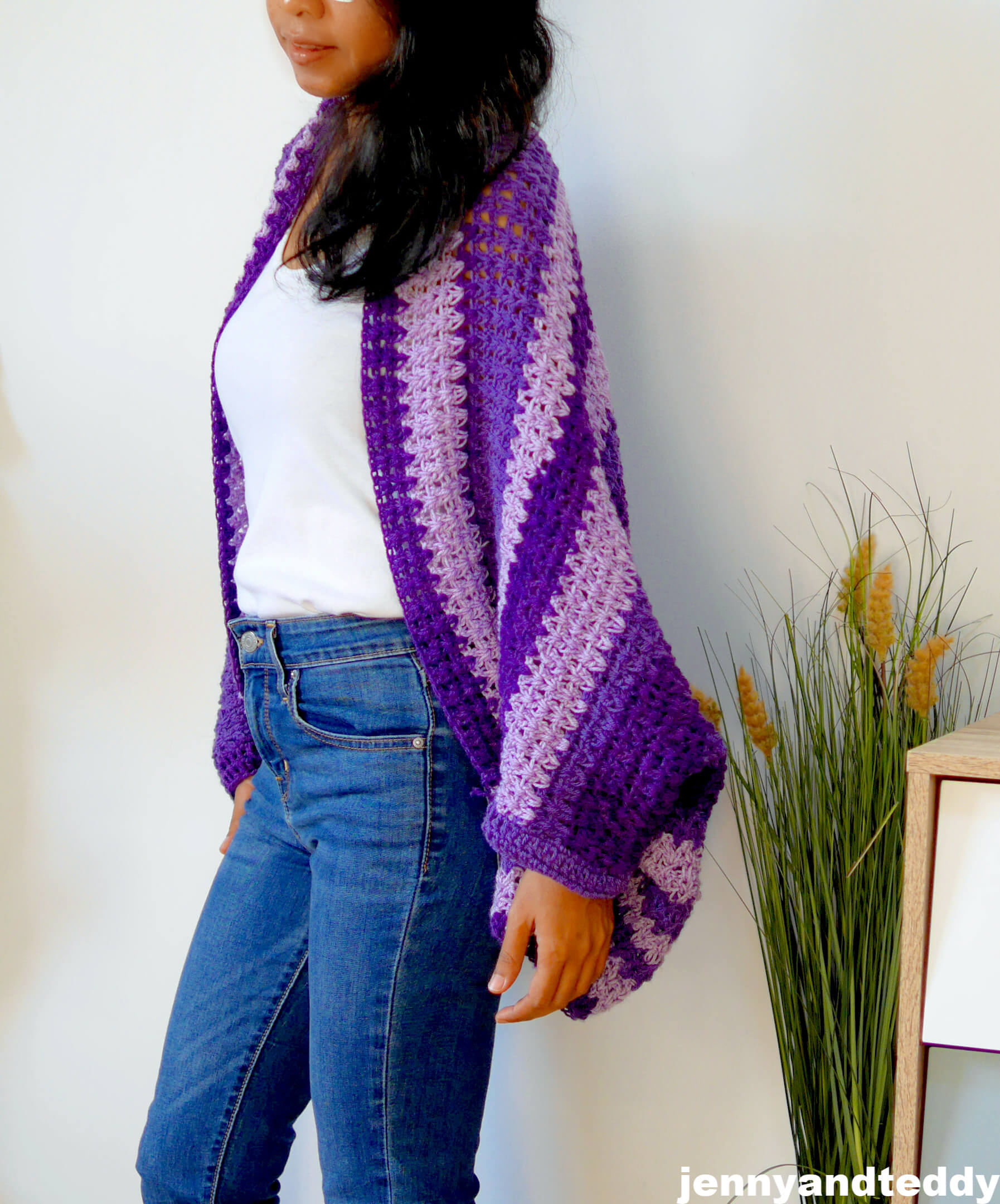 easy crochet cocoon cardigan for beginnerss- jennyandteddy