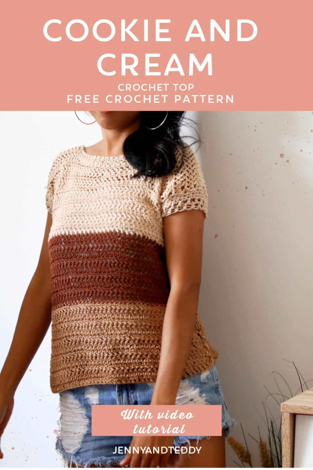 easy crochet summer toptee cookie and cream how to tutorial