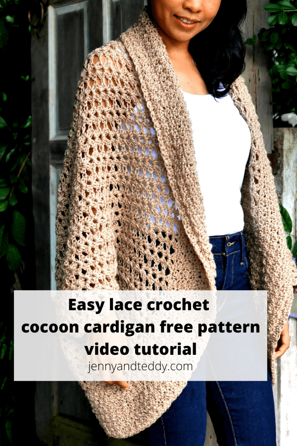 Easy crochet lace cocoon cardigan free pattern with video tutorial step by step 